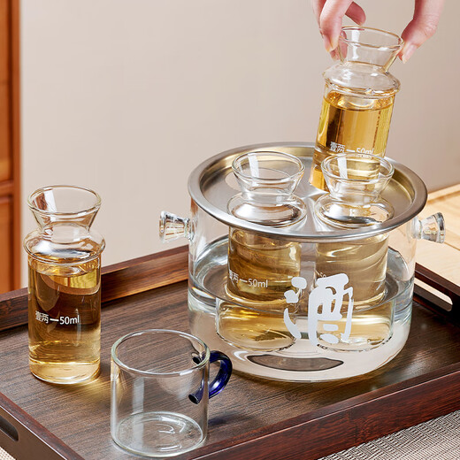 Huangsi wine warmer Chinese style heat-resistant glass yellow rice wine and white wine wine dispenser scalding wine pot and wine boiler can heat the wine warmer wine warmer one cylinder four pots