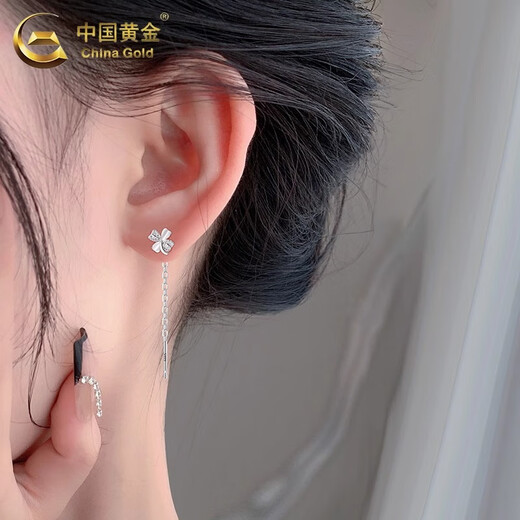 CHINA GOLD pure silver earrings four-leaf clover ear wire earrings niche high-end jewelry Valentine's Day practical birthday gift for wife Today/next day delivery* four-leaf clover ear wire brand gift box