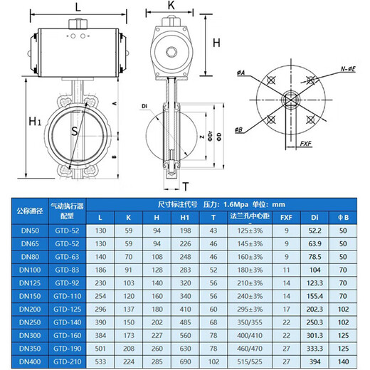 D671X Pneumatisches Schmetterlingsventil 304 Paar Klemmstahl aus Edelstahl explosionssicheres Wasserventil 50 65 80 100 150 200 250 DN40/50 (Ethylen-Propylen-Kleber + Kugel Schleifplatte)