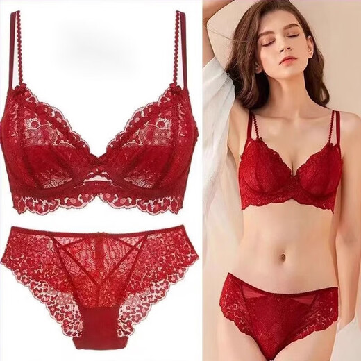 Victoria Palace Sexy Lace Ultra-Thin Bra Set Push-Up Nipple Bra Zodiac Year Underwear Women Red 75B 34 (With M Size Underwear)