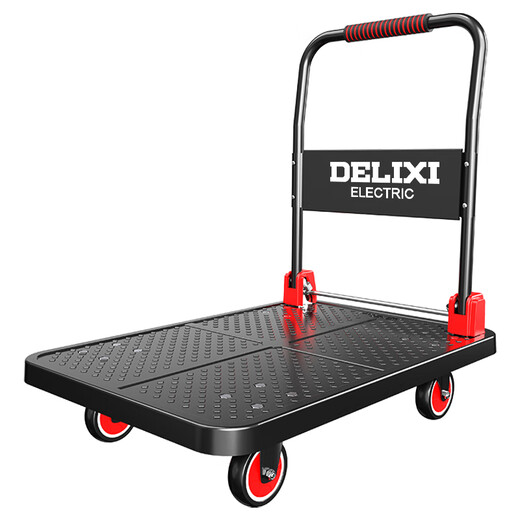 Delixi small trolley flatbed cart pull cargo household portable truck silent foldable commercial warehouse express trailer commercial model 60X90CM load-bearing 1050Jin [Jin equals 0.5 kg] 5-inch wheel black