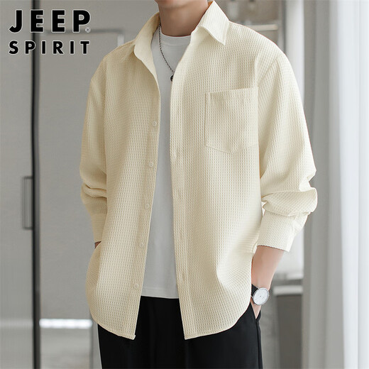 JEEP SPIRIT Jeep long-sleeved shirt men's spring trendy shirt men's waffle top jacket men's black XL