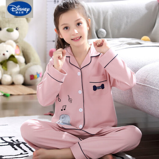 迪士尼（Disney）女童睡衣春秋长袖套装儿童纯棉家居服秋天女孩宝宝中大童卡通全棉 K11164爱心熊 170 8码【身高90-100cm】