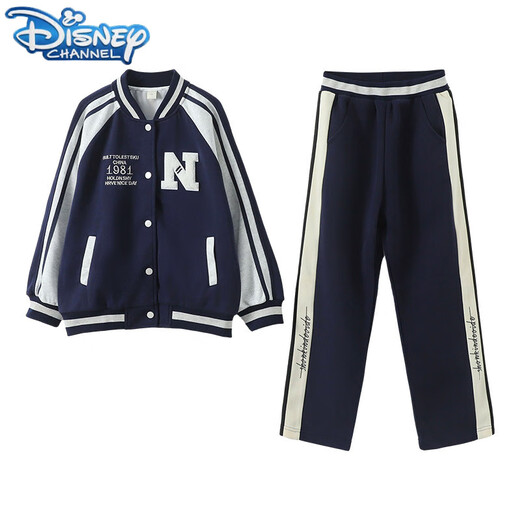 Disney Girls Spring and Autumn Set 2025 New Fashionable Casual Sports Baseball Clothes Children's Clothes Girls' Two-Piece Set Black 1396 Set Two-Piece Set 160 cm