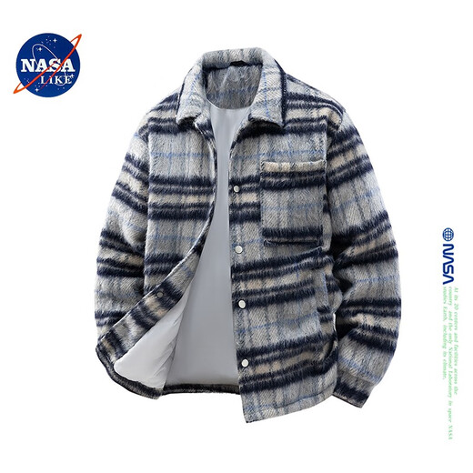 NASA wie offizielle karierte gestreifte Wolljacke für Männer im Herbst und Winter American Retro Casual High-End Woll Männerjacke Khaki M (Empfohlen 90-105Jin [Jin ist gleich 0,5 kg])