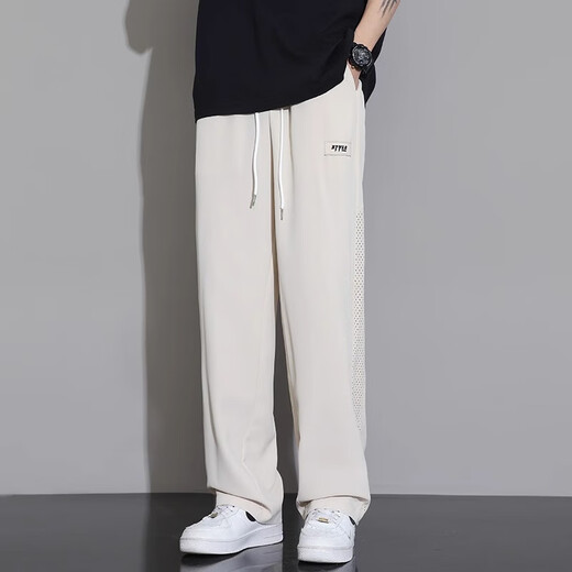 真维斯（Jeanswest）夏季冰丝裤子男生直筒垂坠感薄款运动裤宽松速干夏天男士休闲长裤 K516黑色 2XL 推荐150-175斤