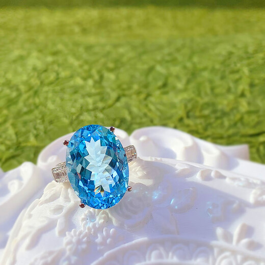 Pu Lian 16 carat large carat pigeon egg topaz ring 925 sterling silver plated 18K Birkin women's ring gift one finger ring live mouth