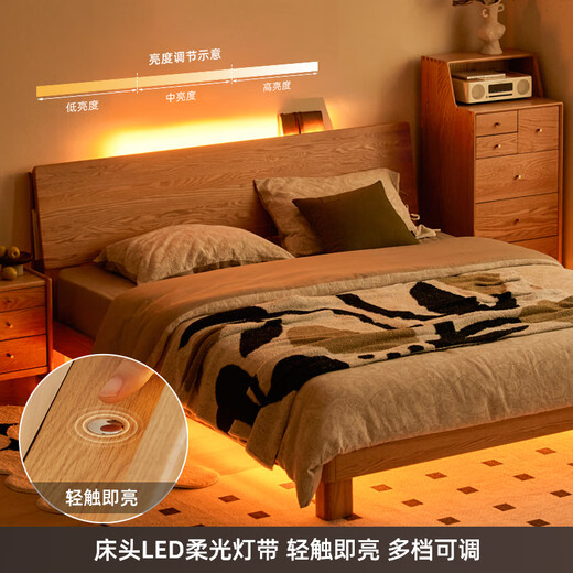 Original solid wood bed Oak simple master bedroom large double bed 1.2x2m high body bed + Original Dream mattress 10cm-L701G