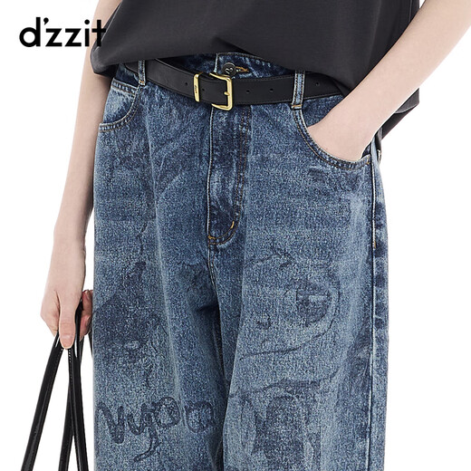 Dzzit Disu [Pop Mart Joint Series] Jeans 2025 Frühling Neues Illustrationshose 3J1R6196T Dunkelblau XS