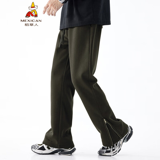 
Scarecrow American Zipper Casual Sleeping Pants Men's 2025 Spring New Fashion Brand Loose Micro Flag Sport Pants High Street Straight Pants Black Z9859 L