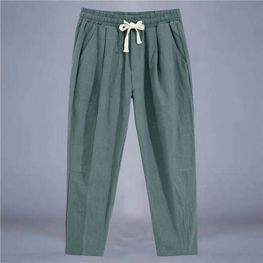 ACLOSMIL new Chinese cotton and linen pants for men in summer thin loose wide-leg pants cotton and linen harun casual pants simple nine-point pants for men dark gray 3XL