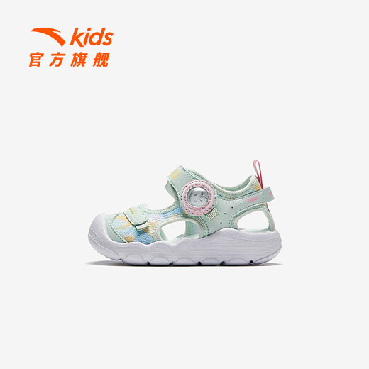 ANTA children's sandals, boys' and girls' shoes, infants' 2026 summer new arrival Octopus breathable toe-cap anti-collision beach shoes for girls, oxygen green/Anta white 0066H-6 27, shoe inner length 16.5cm