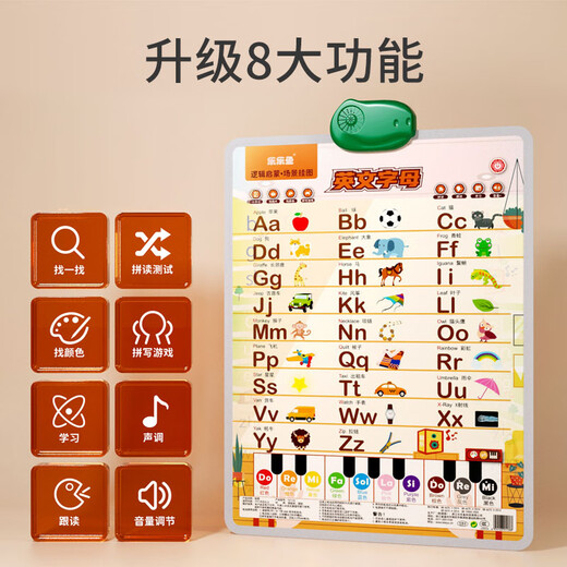 乐乐鱼英文字母表挂图发音早教有声儿童英语启蒙点读学习逻辑 英文+拼音挂图+学前早教卡片机