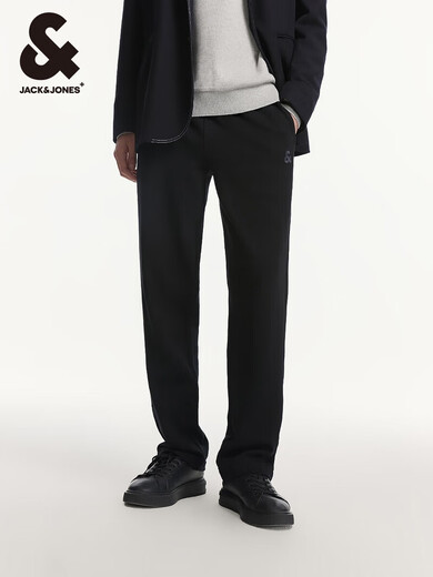 JACK&JONES new spring and summer fashionable commuting simple versatile and comfortable solid color pure cotton sports sweatpants straight casual pants for men E40 black XS