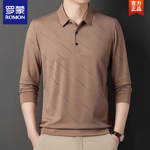Camiseta Romon Summer Silk Silk manga larga para hombres 2025 nueva solapa informal de mediana edad Camiseta de papá 829 azul marino 3xl 185