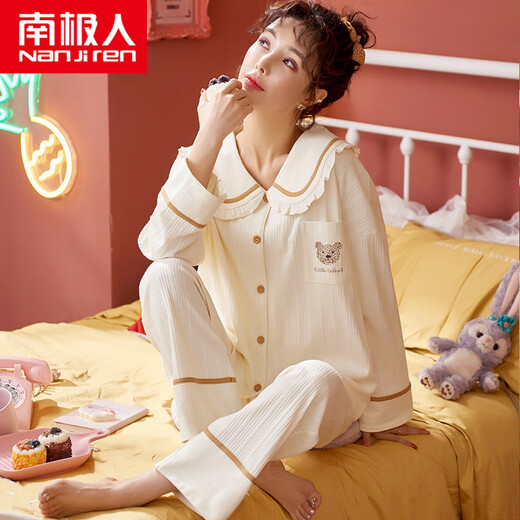 南极人睡衣女士春秋款纯棉长袖感家居服全棉大码2024新款套装 JM3522(主图) M 【80-98斤】