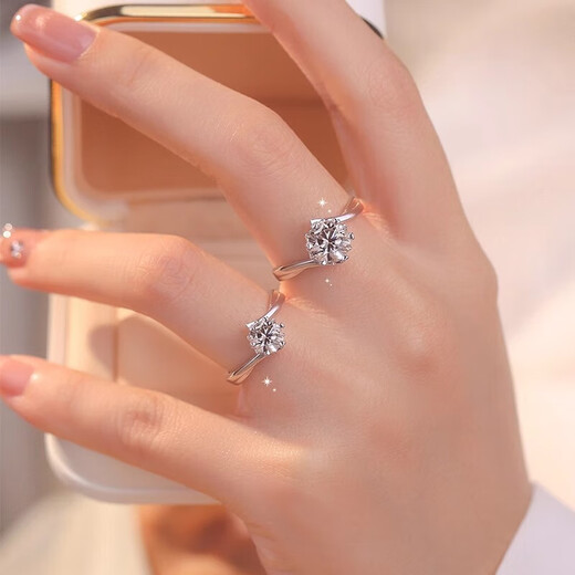 Centenary-old Fenxiang pt950 platinum twisted arm snowflake diamond ring one carat six-claw moissanite diamond ring proposal order 50 minutes ladies size 8 1 piece