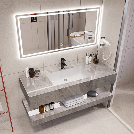 
Rock slab wash basin ceramic seamless integrated double-layer bathroom cabinet integrated washing basin hotel bathroom washing fish belly white seamless basin smart mirror delivers supporting hardware SPWY60*50 7586 pieces sold