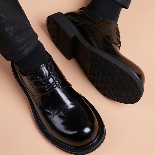 BABOCHEN large leather shoes men's genuine leather breathable business casual derby shoes British style versatile soft surface soft sole height increasing men's shoes black height increasing model 41