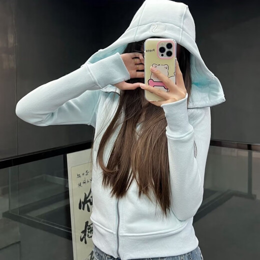 lulu露露卫衣scuba刺绣连帽加绒韩版修身运动拉链外套秋瑜伽服 金标杂白 L 8