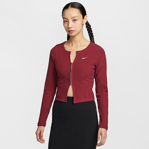 耐克（NIKE）女装冬季新款CNY短款修身鱼骨运动开衫HV8459 酒红|HV8459-677 L