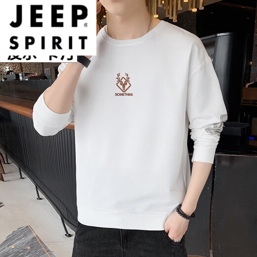 JEEP SPIRIT2025春秋男士长袖t恤秋装上衣服韩版潮流男春秋款卫衣春秋打底衫 qd-we1105黑色 M