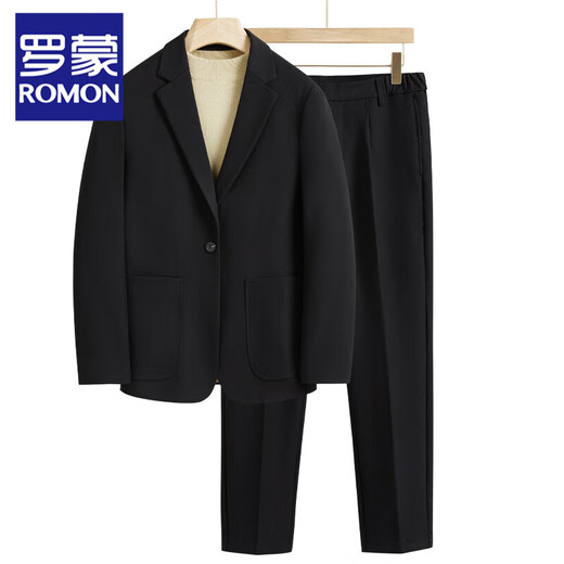 ROMON suit suit for men, light and sophisticated style, trendy, high-end, slim, versatile, casual suit, Korean version, handsome suit jacket for men, 669 black, two-piece suit + pants XL