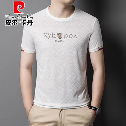 皮尔卡丹正宗桑蚕丝t恤男士短袖圆领2025夏季提花真丝休闲百搭半袖潮流 绿色829 M 165码【100-115斤】