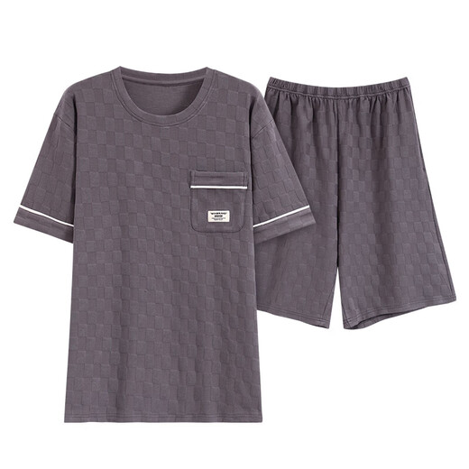 2025 Neue Pyjamas Herren Sommer kurzärmelige Baumwollanzug Jacquard Koreanische Shorts lässige Sommer-Heimkleidung kann außerhalb von 9202 l getragen werden [100-130jin [Jin entspricht 0,5 kg]]