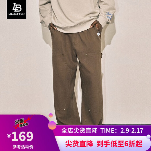 LilBetterLilbetter Double-Knee Timber Pants Men's American Casual Trousers Autumn Work Pants Retro Wide Legs Dropping Pants Black XL
