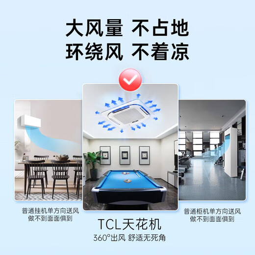 TCL central air conditioner 5 hp ceiling unit variable frequency first-level energy efficiency 3 hp embedded ceiling air conditioner One-to-one well unit shop hotel office factory ceiling commercial air conditioner large 5 hp three-level energy efficiency fixed frequency heating and cooling (380v)