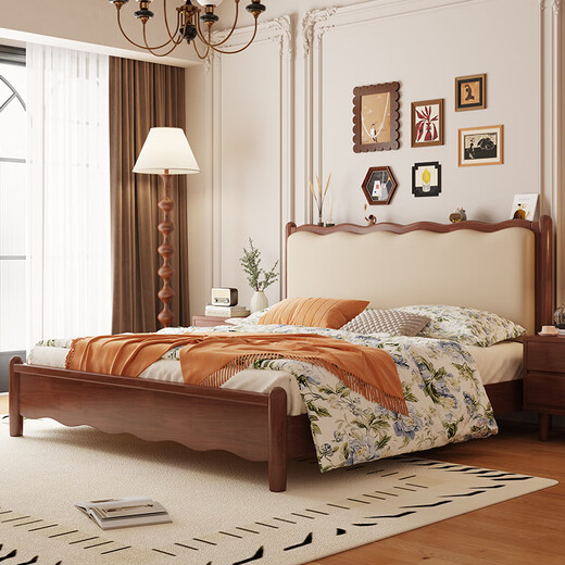 Laisda American Cold Wood Bed Walnut 1,5 метра двойной французский классический мягкий мешок с твердым деревом кровать YF688# 1,5 кровать