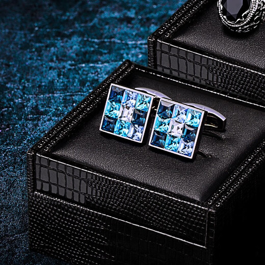 KFLK men's luxury crystal cufflinks, high-end shirt sleeves, business gifts, cuff buttons, custom engraving gift box, blue