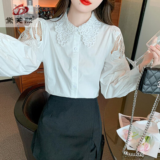 黛芙熙刺绣棉衬衫女2025年秋装新款时尚绣花白色衬衣宽松百搭长袖上衣 CY9227 白色 S 【建议75-95斤】
