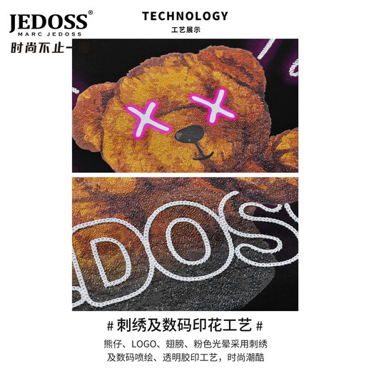 Marc jedoss men's clothing 2025 spring new light luxury bear digital printed short-sleeved T-shirt 691 white S