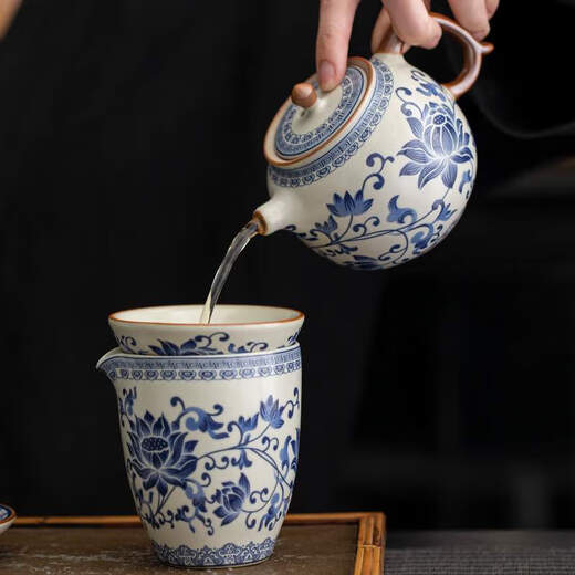 咏幻汝窑青花茶具套装新款家用泡茶器轻奢功夫茶杯盖碗礼盒装 9214羊脂玉江山素烧---- 0个