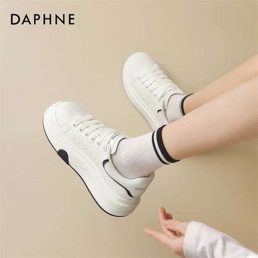Daphne white shoes, fashionable and versatile sneakers, thick-soled platform shoes, women's sports and casual shoes 4025101066, beige black 38