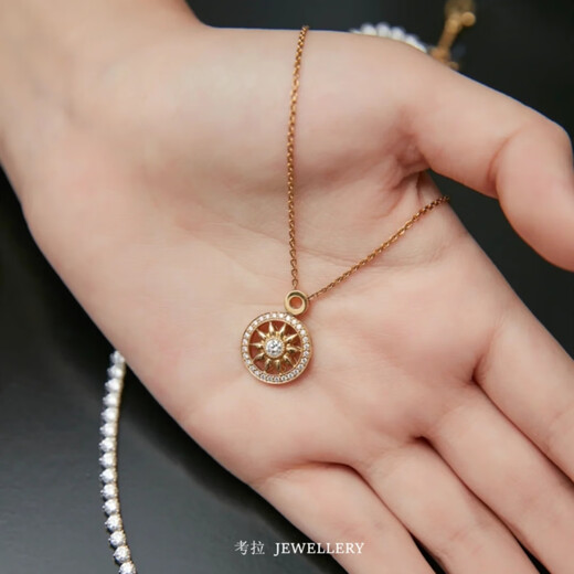 Muqian HV sunflower necklace for women.K rose gold round compass clavicle chain sterling silver diamond ferris wheel pendant trendy Gats sunflower necklace silver series