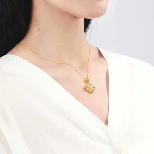 Saifei's birthday gift 18K gold pendant four-leaf clover Ruyi enamel necklace gift for girlfriend pendant + gold-plated silver chain