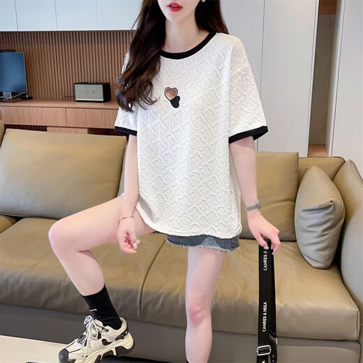 Aemape Sommer Nischendesign Jacquard Kurzärärmig Frauen koreanische Version 2025 Lose und modische neue Top-Basis-Hemd Trendy Ins KM-9272 White M 80-100