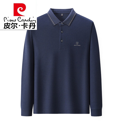 Pierre cardin men's long-sleeved T-shirt spring and autumn breathable solid color POLO shirt high-end business casual lapel top 15831-Black M 165 [recommended 90-120 Jin [Jin equals 0.5 kg]]