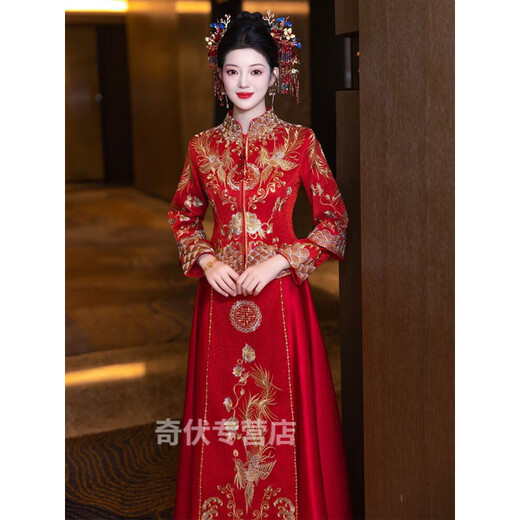Wei Jie Chinese wedding bridal clothing Xiuhe clothing 2025 new wedding clothing summer toasting clothing dragon and phoenix gown small Feng Laiyi simplified version XL