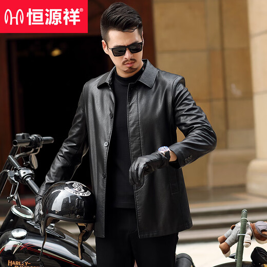 Hengyuanxiang high-end leather jacket for middle-aged men spring and autumn new men's business casual pu leather jacket mid-length windbreaker dad wear black style 9907 side pocket plus velvet XL 180 (150-165Jin Jin is equal to about 0.5 kg)