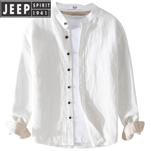 Jeep Spirit Men's Men's Linet Long à manches à manches japonais Collier de support décontracté chinois Spring et automne Coton et Linette de chemise de coton 9896 Grey-Green XL 135Jin [Jin est égal à 0,5 kg]