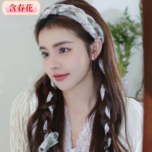 Spring flower hairpin hairband for women retro autumn and winter braided hairband with teeth anti-slip Internet celebrity new hair bundle feeling head cave hair accessory blue gray