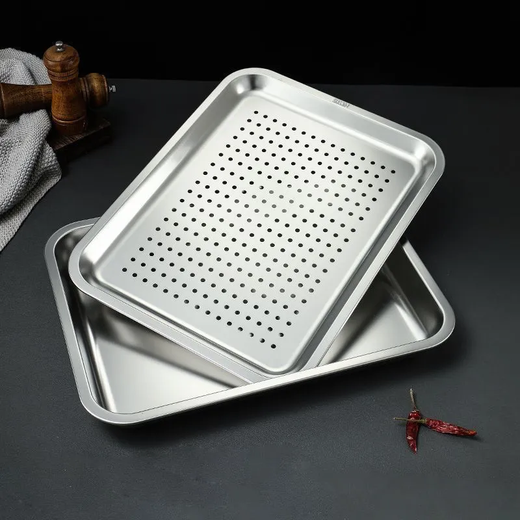 Pick up cat stainless steel leaking tray rectangular tea tray household dumpling draining tray leaking tray filter leaking draining tray punching tray 60*40*2 + draining tray 7cm