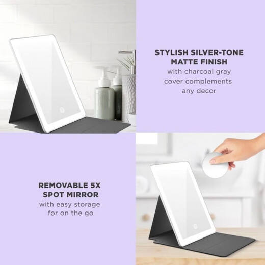 CONAIR LED fill-in light makeup mirror, foldable flat mirror, 1X/5X magnifying glass, travel portable USB charging, beauty live broadcast fill-in light, gift BERC20