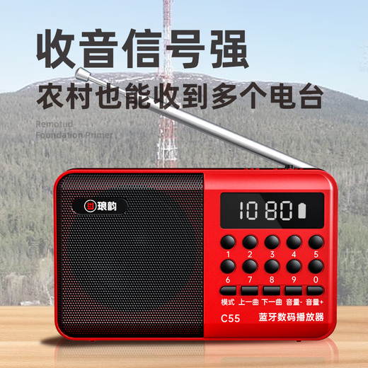 Langyun Radio Elderly Charging Card Plug-in U Disk Multifunctional Mini Bluetooth Small Speaker FM Broadcasting Semiconductor Convenient Walkman Storytelling Machine Singing Opera Player China Red Standard Bluetooth Version + Charger