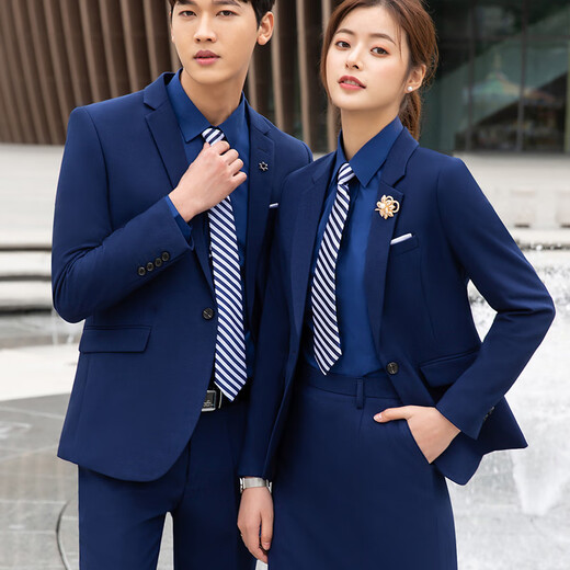 Purple charm pretty royal blue suit suit for men and women business wear one button stretch suit pants work clothes manager office formal wear royal blue (single-piece women's suit) XL