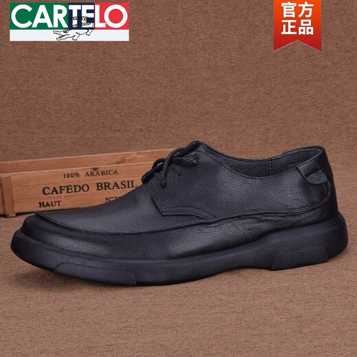 Cartelo Fashion Klassiker Zehenschicht Cowide Business Casual Herren-Lederschuhe echte Leder Dicke Sohle weiche Leder Europäische und amerikanische Herrenschuhe Schwarz 3899 40
